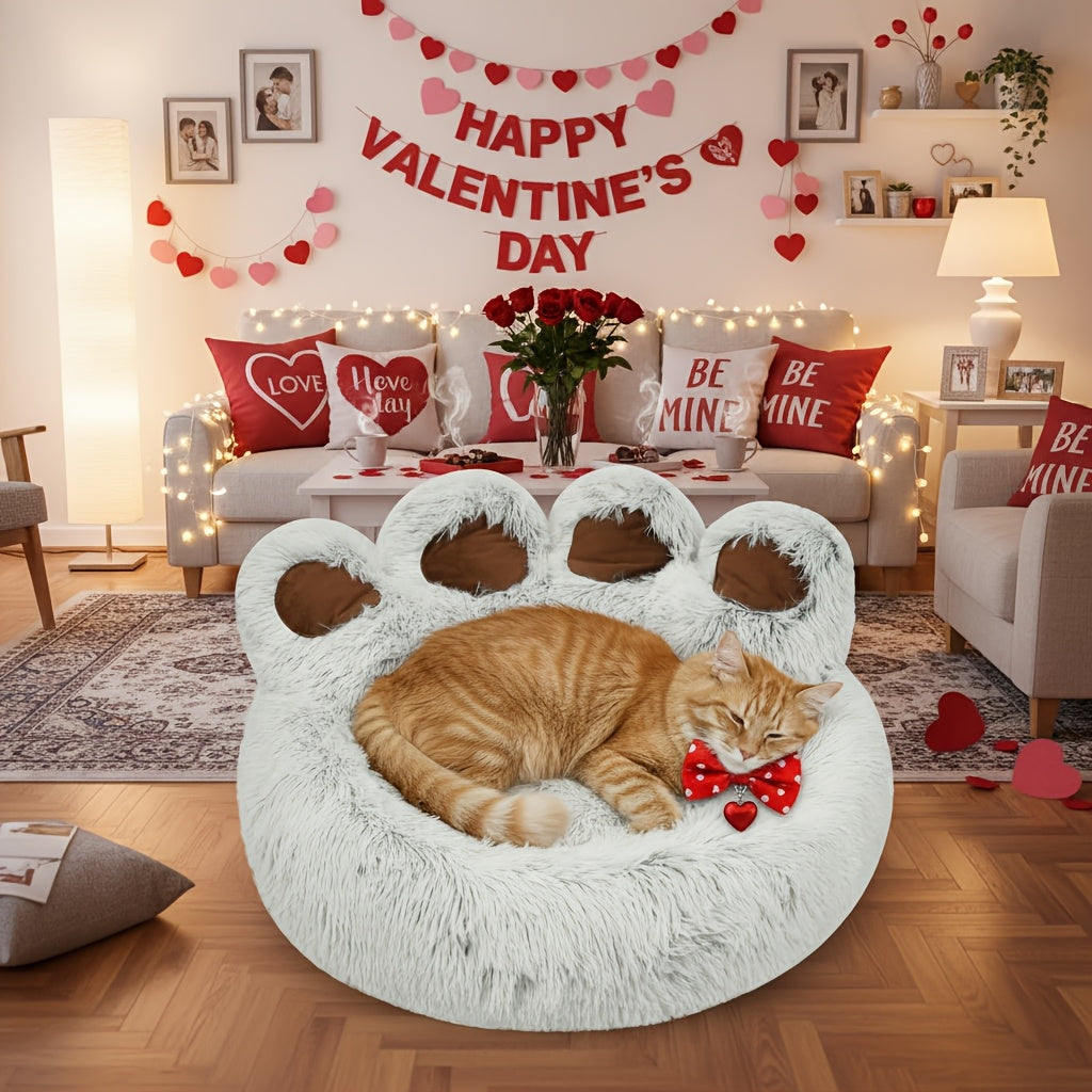 Lit pour chien et chat en forme de patte d'ours – Coussin rond apaisant, chaud et doux en peluche pour animal de compagnie avec foulard bonus, S M L XL 2XL Café Rose Gris Marron pour chiens et chats de petite, moyenne et grande taille