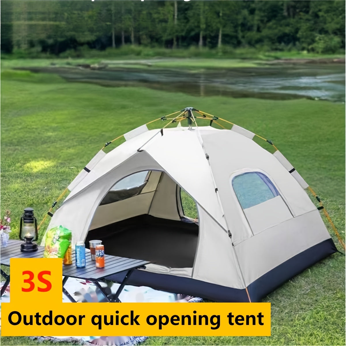 Tente de camping automatique pop-up, abri extérieur portable avec 2 portes et fenêtres – Tente de randonnée légère à montage instantané pour la plage, la randonnée, le camping-car, les voyages, auvent pare-soleil, gris nuage