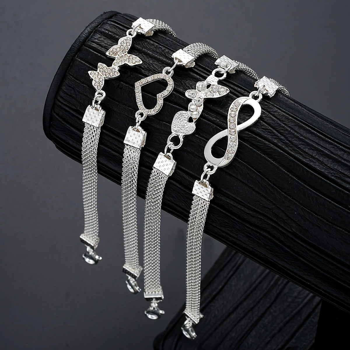 Lot de 4 bracelets de cheville infini papillon en argent 925 – Chaîne de pied empilable pour femmes, bijoux d'été élégants, cadeau pour la fête des mères et anniversaire