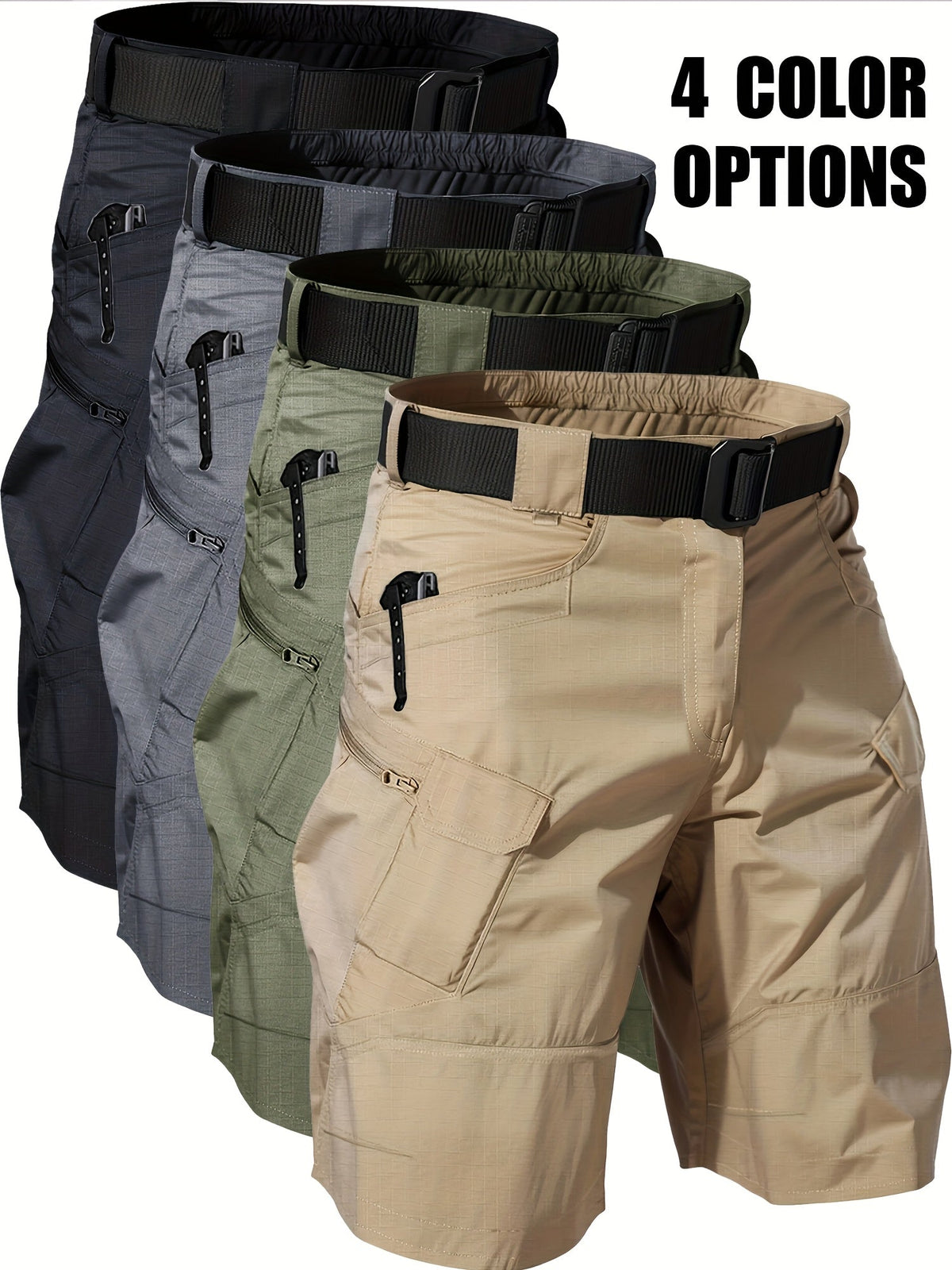 Shorts cargo pour hommes – Shorts tactiques de travail respirants à séchage rapide avec design multi-poches pour la randonnée, le plein air, la pêche et le quotidien, Noir Kaki Gris Vert Fougère, Tailles S-XXXL