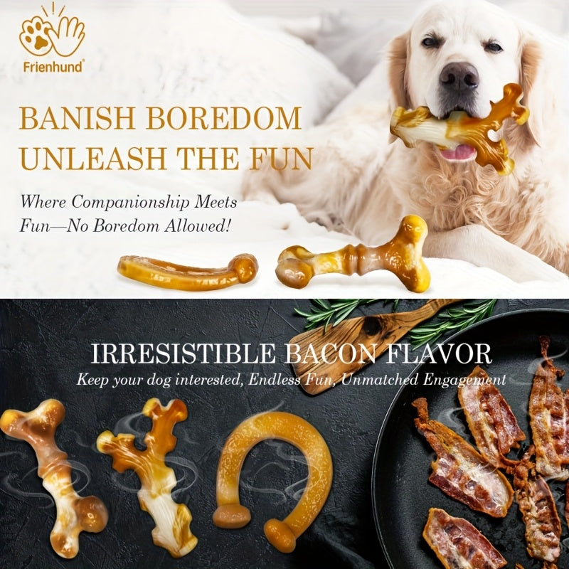 Lot de 3 jouets à mâcher indestructibles en nylon pour chiens destructeurs – Ensemble robuste et durable pour grandes races, motif rayé, jouets dentaires haute résistance pour la poussée dentaire