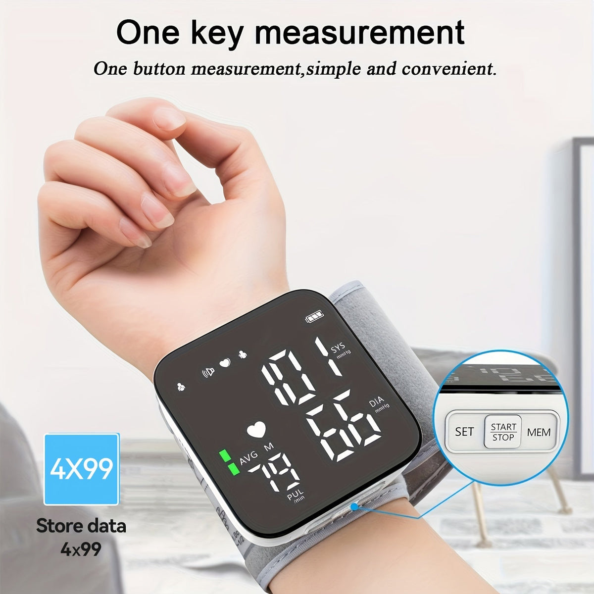 Tensiomètre au poignet numérique automatique – Grand écran LCD, fréquence cardiaque, détection de l'arythmie, portable pour usage domestique, seniors et adultes
