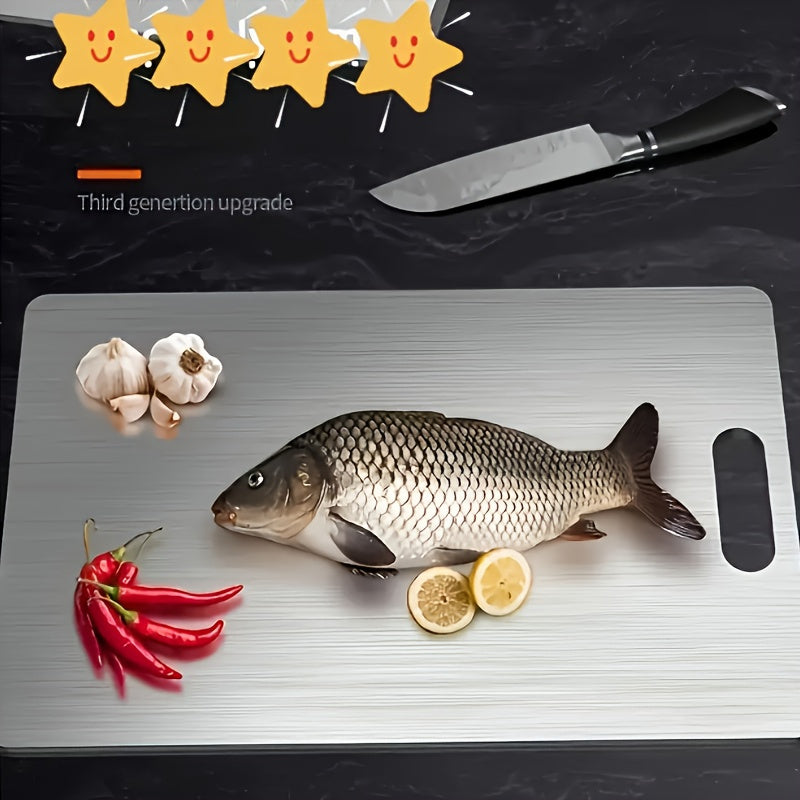 Ensemble de 3 planches à découper en acier inoxydable, de qualité supérieure, sans BPA, résistantes à la rouille, faciles à nettoyer et peu encombrantes, pour la préparation de viandes, légumes et fruits.