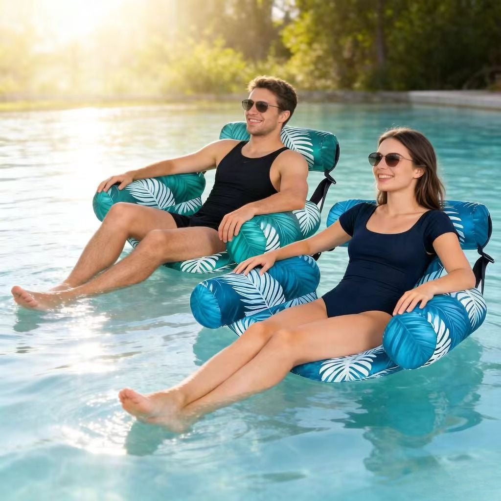Chaise longue gonflable pour piscine en forme de feuille pour adultes, bouée d'été portable pour la plage, le lac ou les fêtes à la piscine - Disponible en bleu ou vert, lot de 1 ou lot de 2