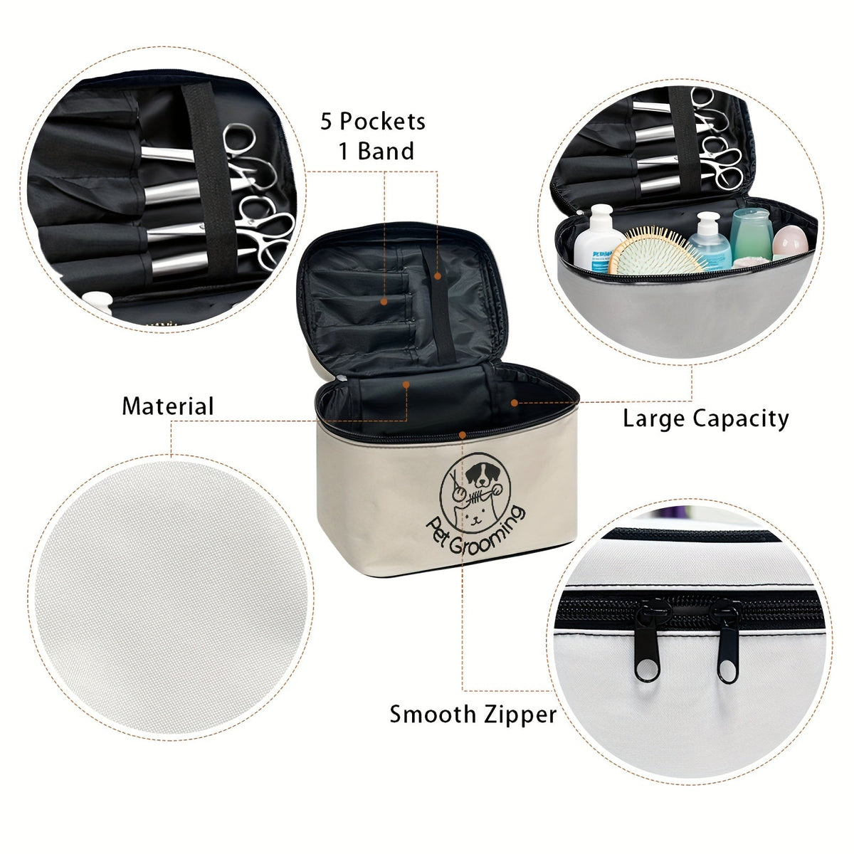 Sac de rangement pour accessoires de toilettage pour chiens et chats – Organisateur portable avec poignée et double fermeture éclair, trousse de toilettage pour animaux de voyage, cadeau idéal pour les amoureux des animaux