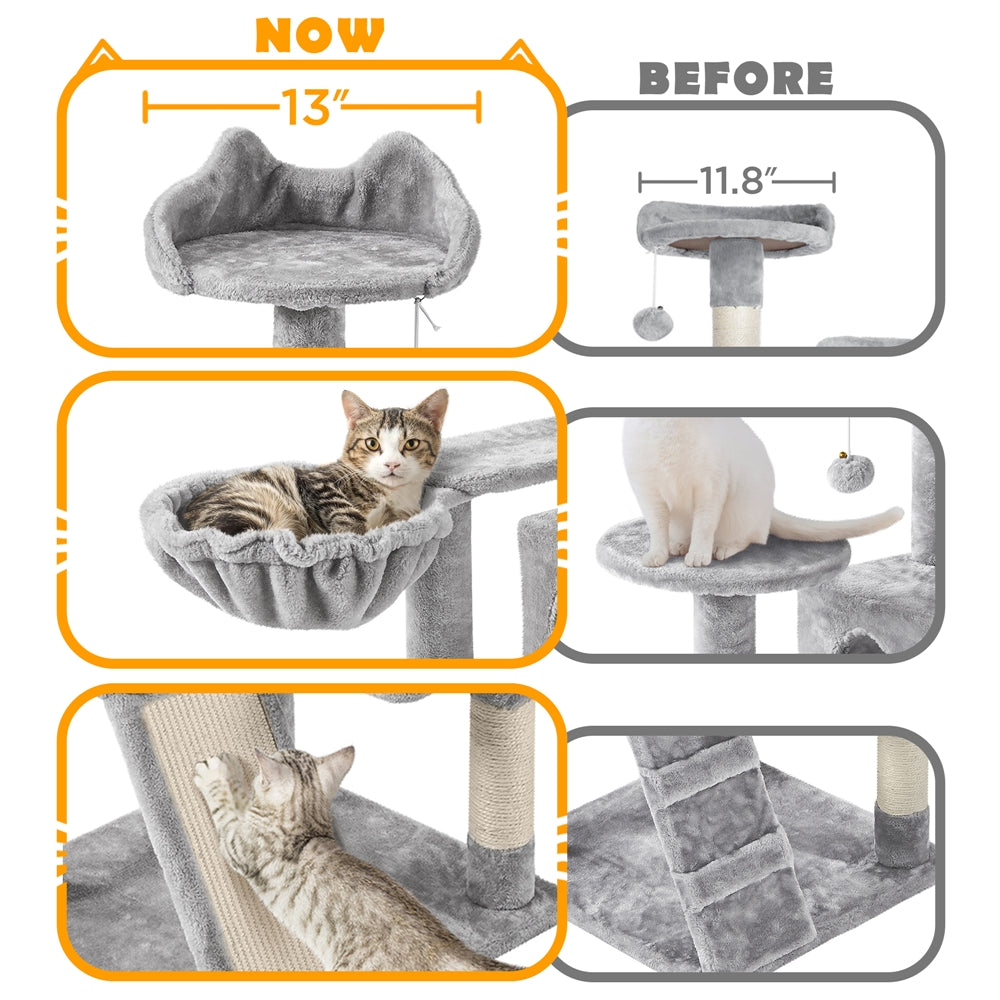 Arbre à chat multiniveaux de 145 cm avec 2 niches – poteaux à griffer en sisal, balle suspendue, plateforme ronde et échelle pour chatons et petits chats d'intérieur, 6 couleurs, cadeau de Noël pour les amoureux des chats
