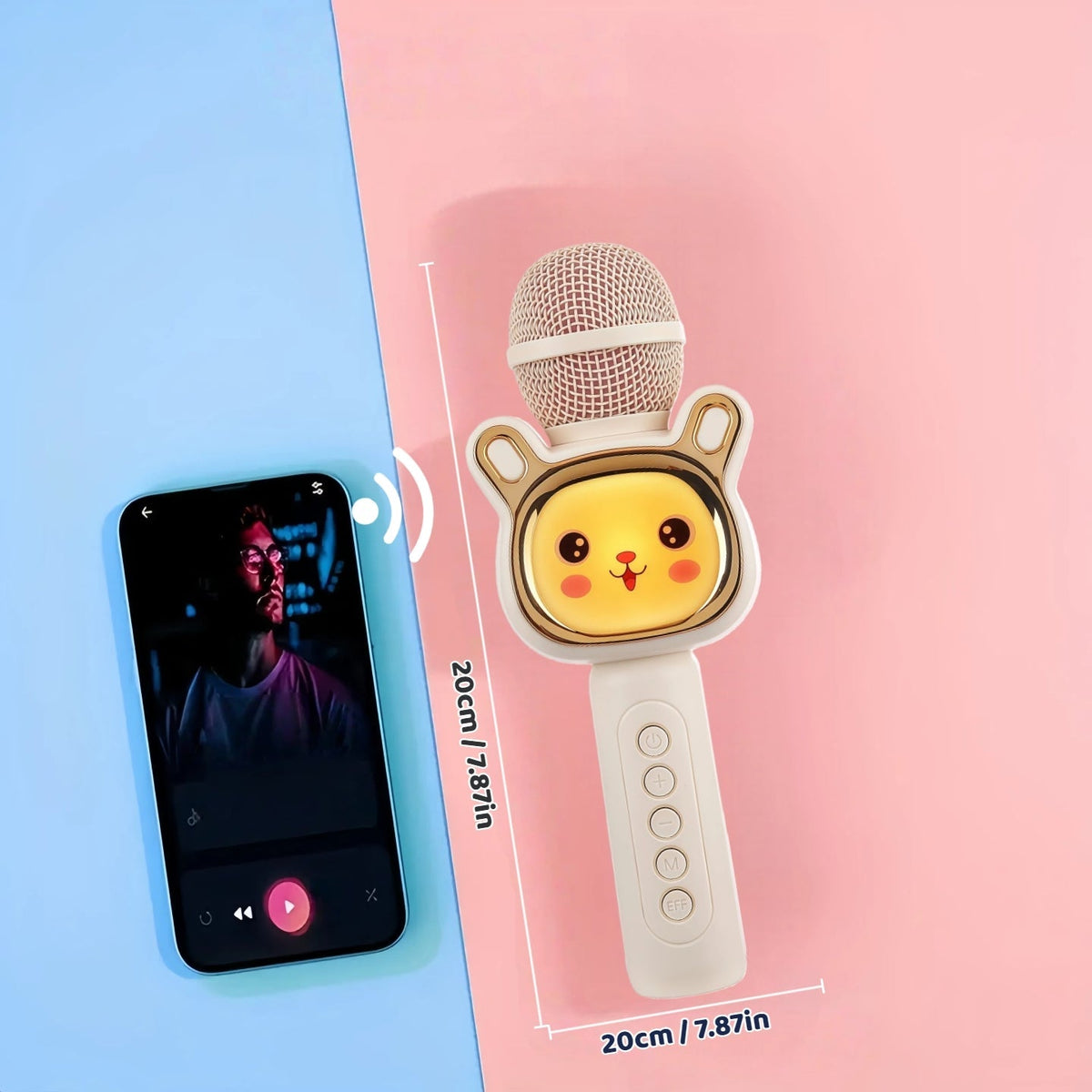 Microphone karaoké sans fil 5-en-1 avec haut-parleur intégré, lumières LED et changeur de voix – Micro de chant Bluetooth portable pour fêtes, réunions de famille, voyages et activités en plein air, 10 couleurs