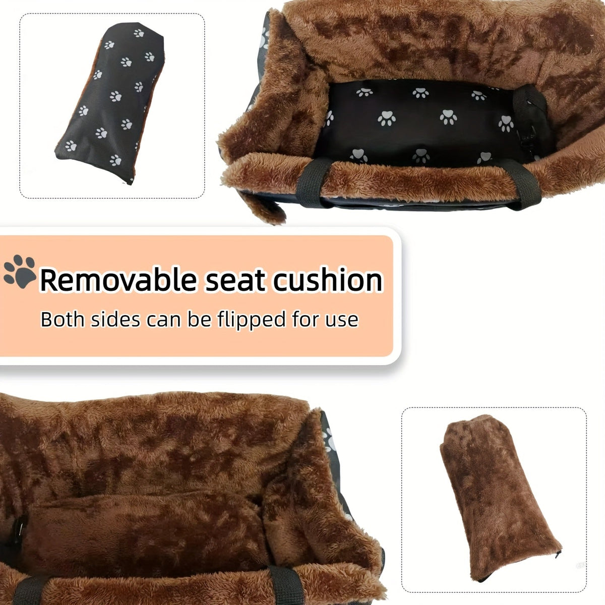 Nid pour console d'accoudoir de voiture pour animaux – Siège-lit portable pour petit chien et chat, nid pour console centrale avec motif d'empreintes de pattes, compagnon de voyage confortable pour petits animaux, empreintes noires et grises