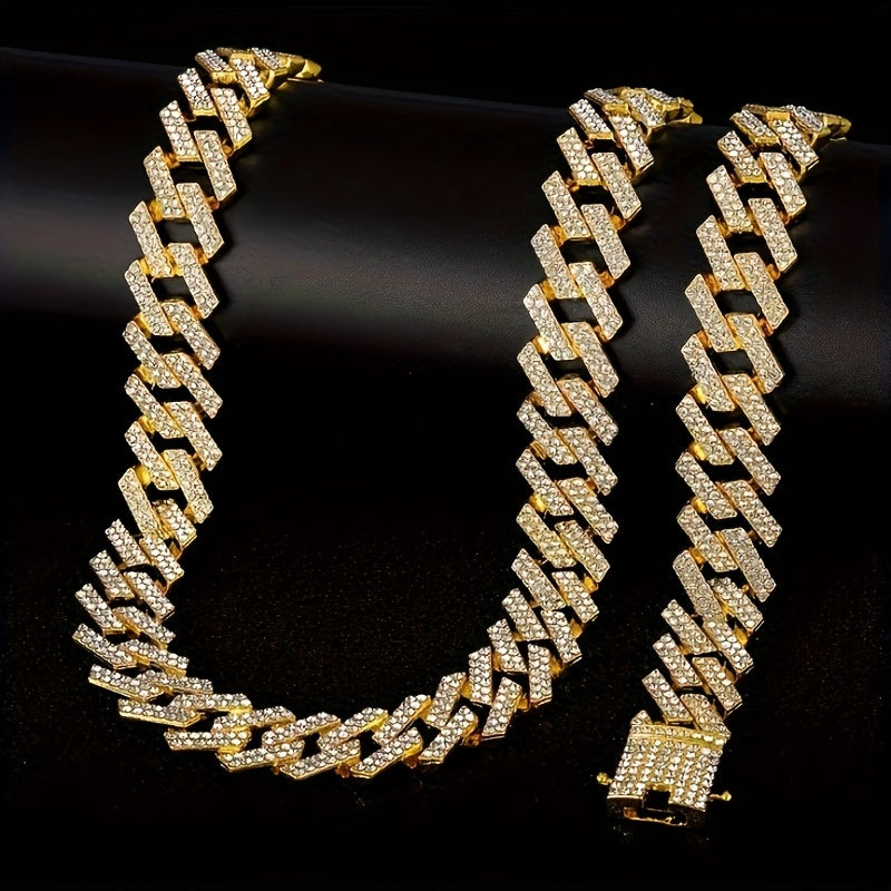 Cuban Link Chain Jewelry Set for Men 2pcs β Hip Hop Miami Bling Necklace and Bracelet Set, Luxury Fashion Streetwear Accessories, Perfect Birthday Anniversary Gift for Him