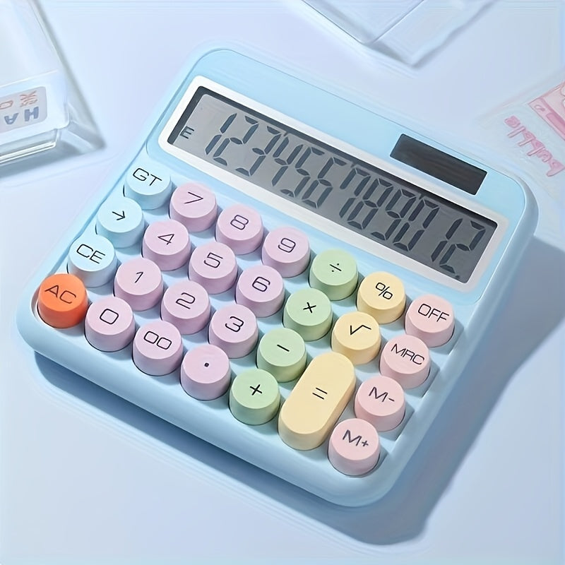 Calculatrice de bureau solaire 12 chiffres – Grand écran, grosses touches, haute précision, sans pile, calculatrice portable pour le bureau, l'école et la maison