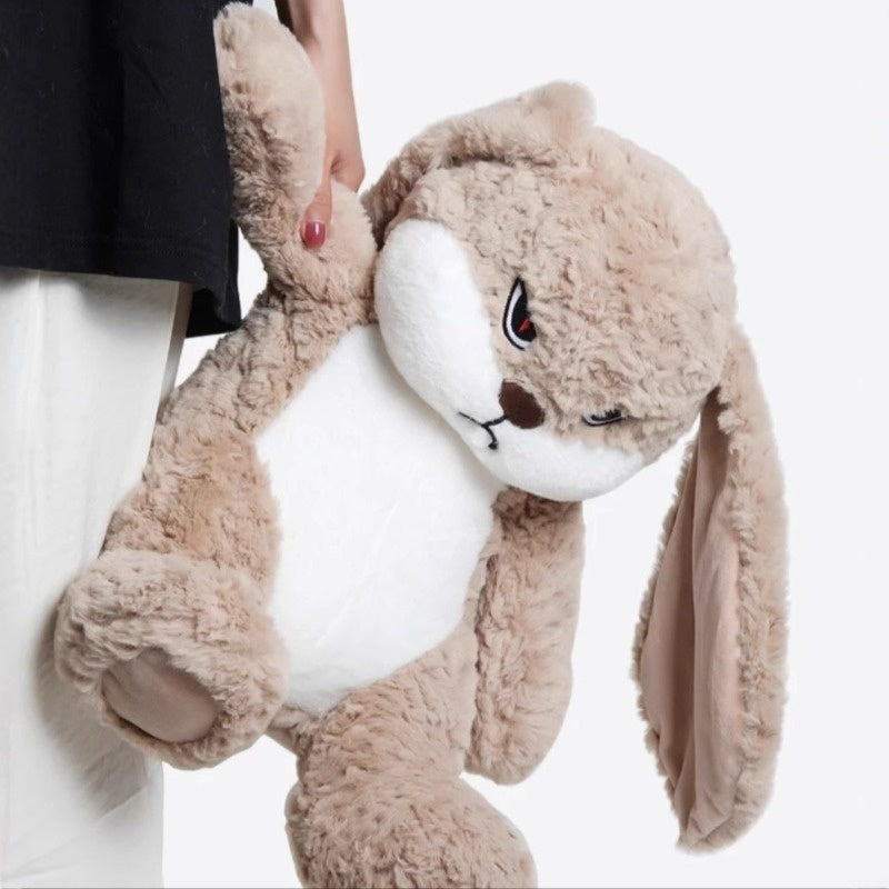 Peluche lapin pour animaux de compagnie avec yeux vifs, oreilles duveteuses, douce et câline, jouet interactif pour chats, chatons, chiens et chiots - Modèle lapin diable aux longues oreilles
