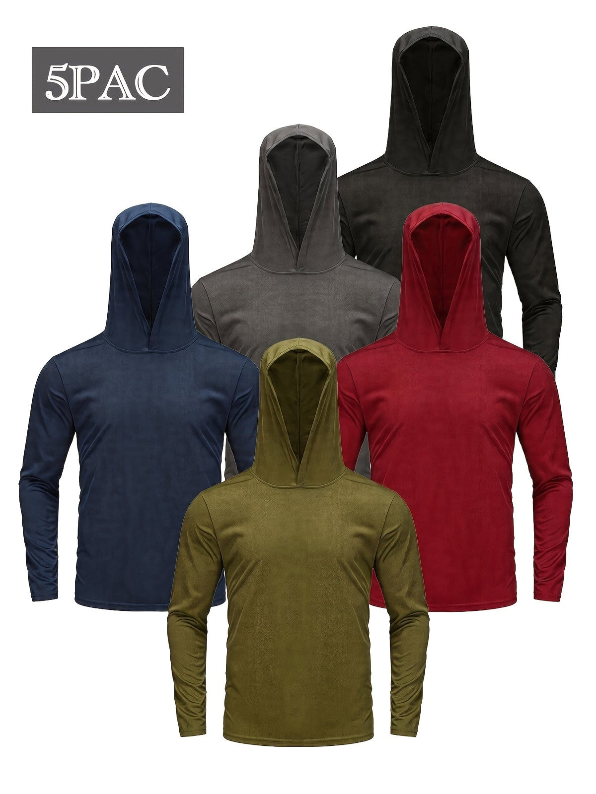Lot de 5 sweats à capuche à séchage rapide pour homme, coupe-vent et anti-humidité – Haut de sport respirant en tissu effet frais, manches longues pour fitness, sport et randonnée en plein air, S M L XL XXL XXXL