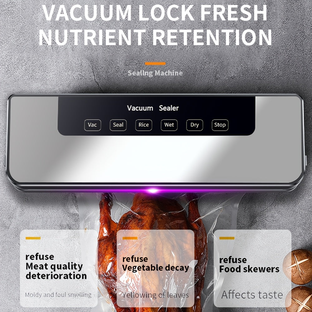 Machine de mise sous vide 65 KPA 6-en-1 avec 40 sacs gratuits – Modes humide et sec, scelleuse sous vide automatique pour la conservation des aliments, appareil professionnel et domestique avec tuyau externe