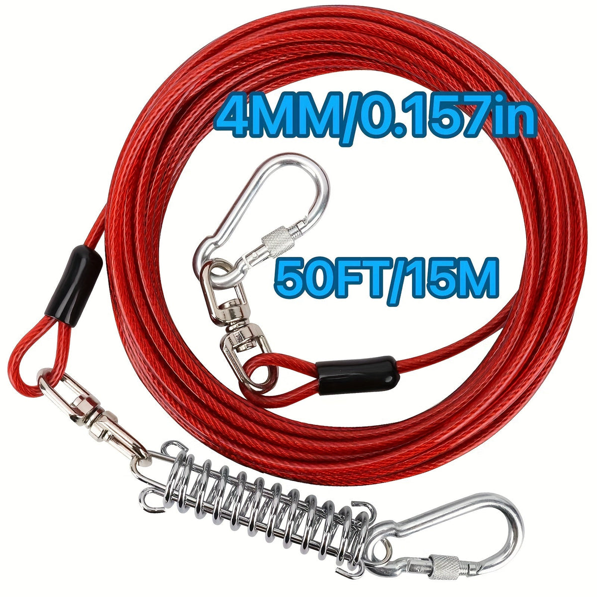 Laisse pour chien ultra-résistante de 1,8, 3, 4,5, 9, 15, 23 ou 30 mètres, câble d'attache d'entraînement pour grands chiens jusqu'à 225 kg, corde de course durable et résistante aux morsures pour le jardin
