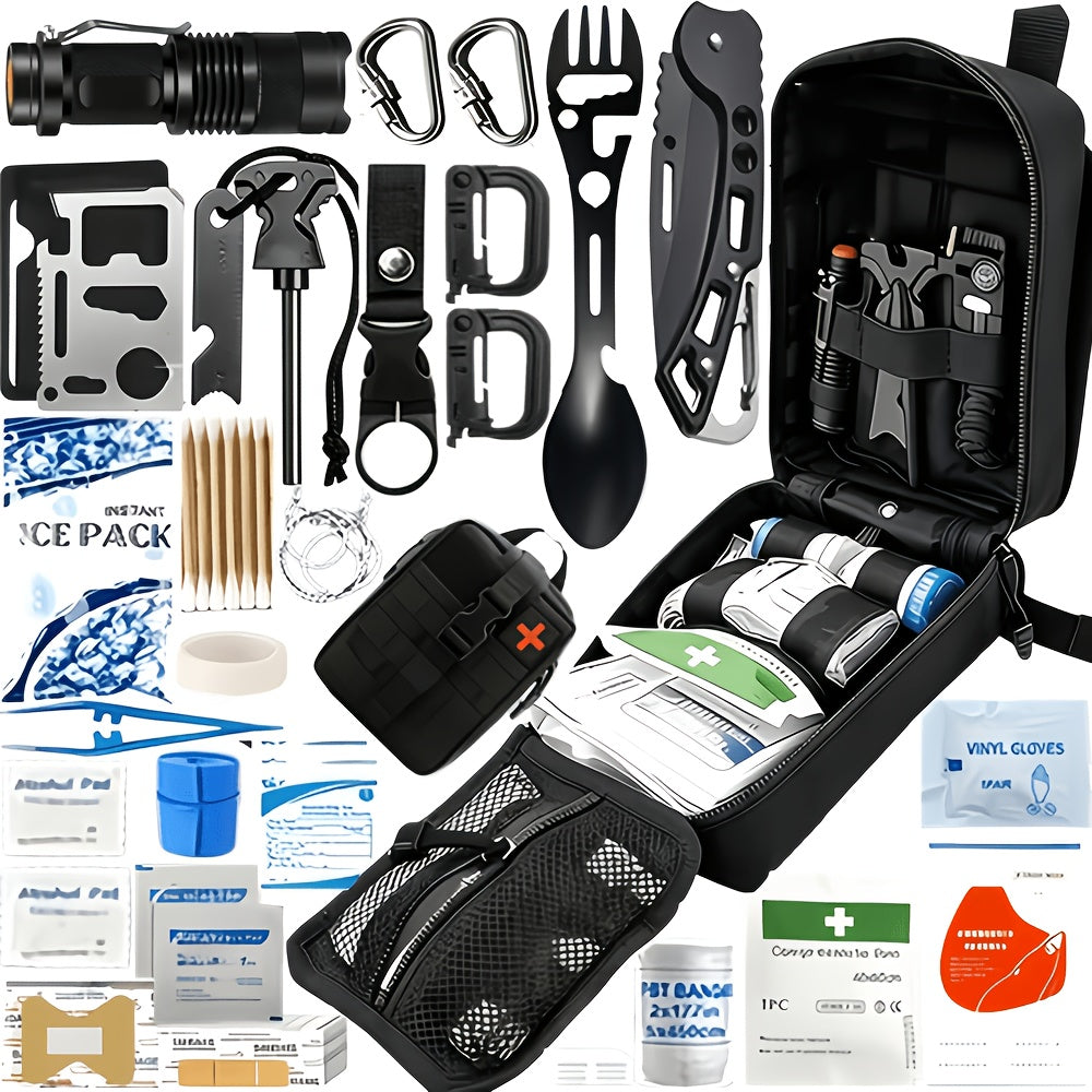 Kit de survie de 242 pièces – Équipement d'urgence en plein air avec allume-feu et trousse de premiers secours pour le camping, la randonnée, les voyages, la voiture et l'école, cadeau pour hommes et femmes, couleurs multiples