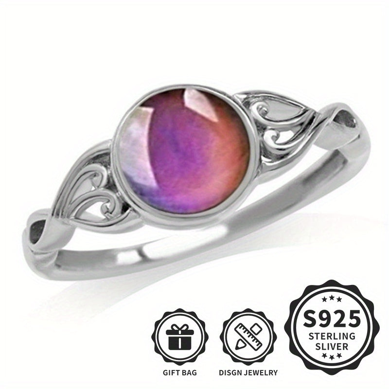 Bague d'humeur en argent sterling 925 avec changement de couleur thermosensible et incrustation d'opale – Bague unisexe créative pour hommes et femmes, légère (3,2 g), idéale pour le quotidien et les fêtes, tailles 6 à 9