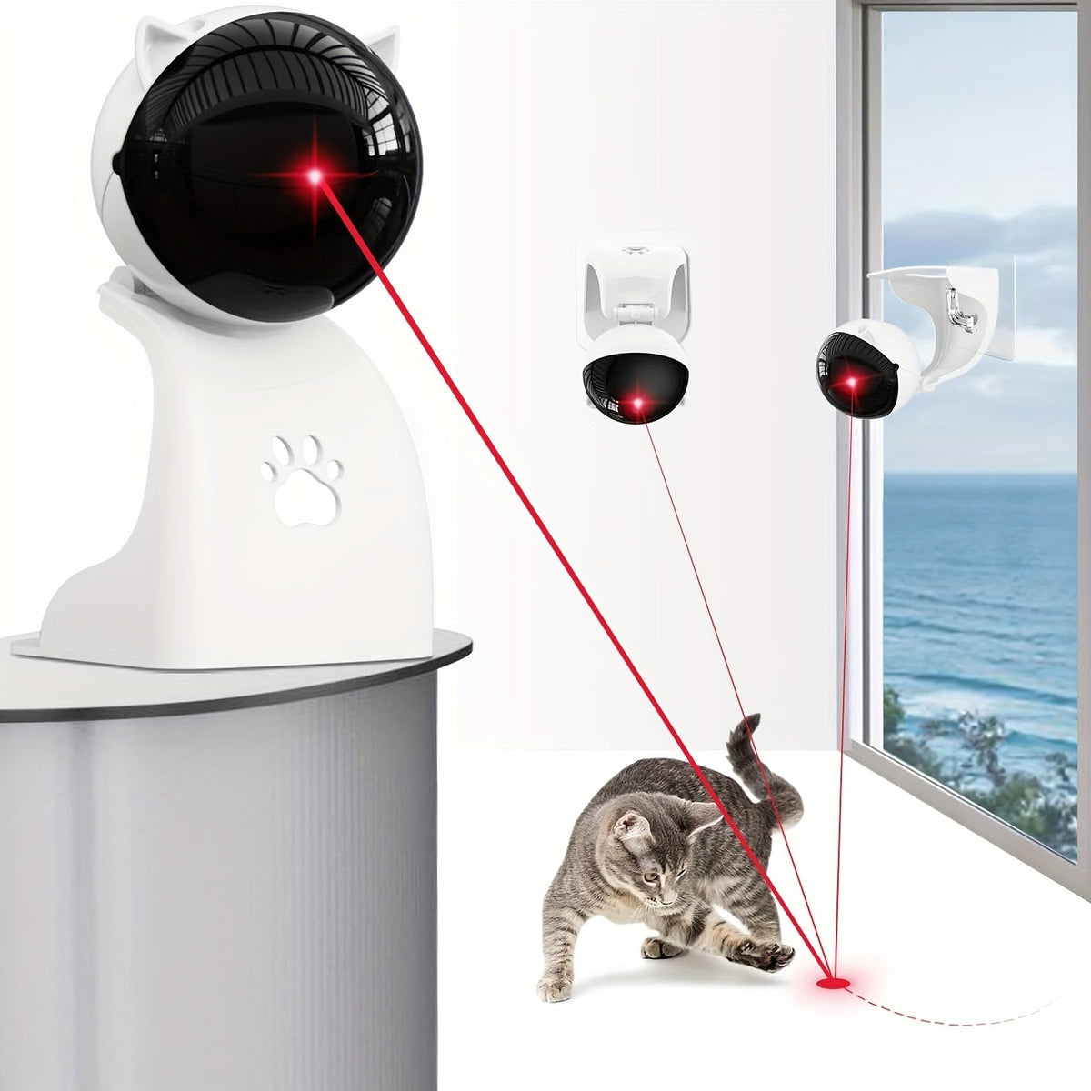 Jouet laser automatique pour chat rechargeable par USB – 3 modes de vitesse, à suspendre ou à poser, angle réglable de 0 à 130°, batterie 800 mAh, arrêt automatique après 15 min, pointeur laser interactif pour chats, chatons et chiens d'intérieur