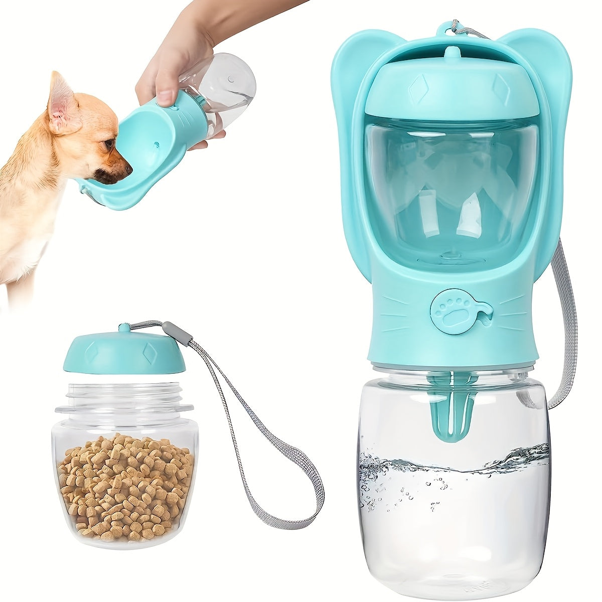 Gourde portable pour chien avec récipient à nourriture - Distributeur d'eau pour animal de compagnie 2-en-1 pour la marche, la randonnée et le voyage, gourde anti-fuite pour chiens et chats