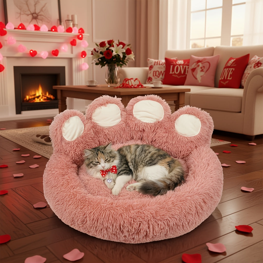 Lit pour chien et chat en forme de patte d'ours – Coussin rond apaisant, chaud et doux en peluche pour animal de compagnie avec foulard bonus, S M L XL 2XL Café Rose Gris Marron pour chiens et chats de petite, moyenne et grande taille