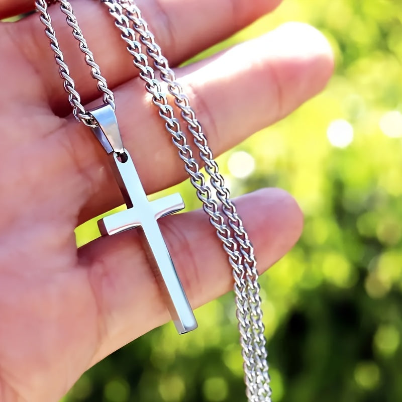 Collier avec pendentif croix pour homme, chaîne cubaine plaquée or 18 carats, acier inoxydable 304, bijou minimaliste et décontracté, cadeau pour lui, acier doré