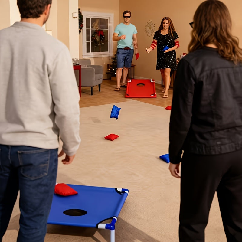 Jeu de cornhole portable avec 6 sacs de haricots rouges et bleus en coffret cadeau, jeu de lancer pour le jardin, activités familiales en plein air, voyages, fêtes et rassemblements, jeu de lancer facile à installer pour les 5 ans et plus