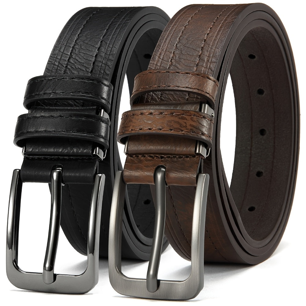 Lot de 2 ceintures pour homme en cuir de vachette véritable avec coffret cadeau – Ceinture classique vintage à boucle ardillon réglable pour jean, tailles 30"-52"