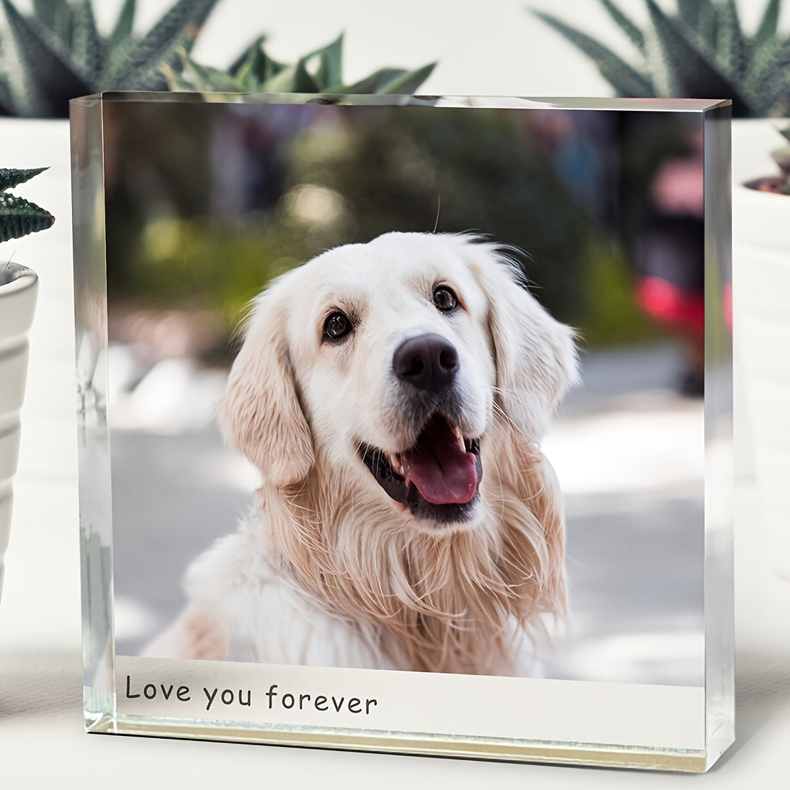 Bloc photo personnalisé en acrylique – Souvenir commémoratif pour animal de compagnie avec gravure « Forever Love You », décoration d'intérieur pour chien et chat, cadeau d'anniversaire et de Noël, lot de 1 ou 4 pièces