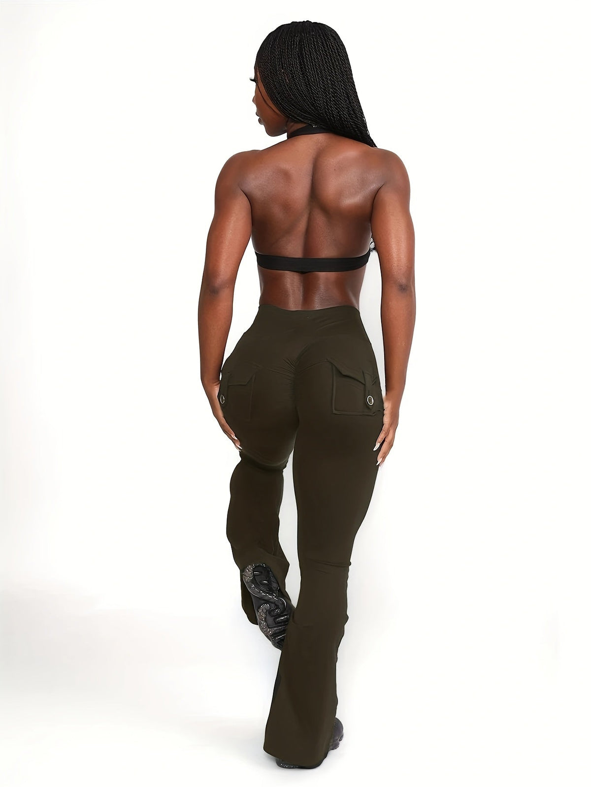 Lot de 3 pantalons évasés taille haute pour femmes – Leggings cargo de sport décontractés, gainants, galbants et séchage rapide, coupe longue, noir, gris, vert