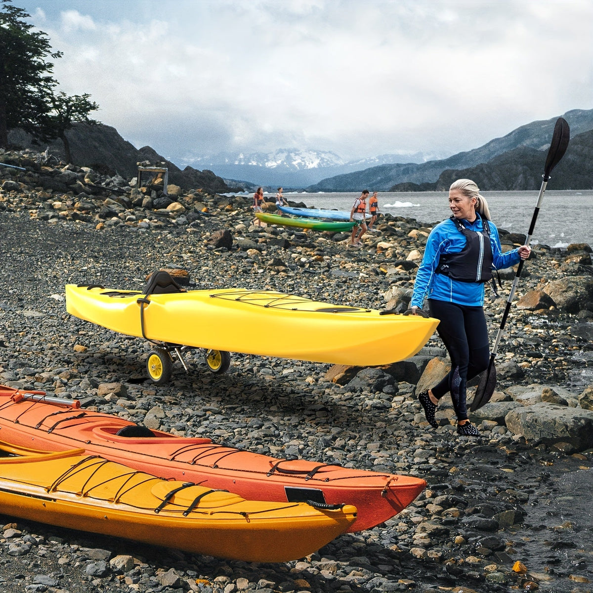 Chariot de transport pour kayak pliable Bonnlo en alliage d'aluminium moulé avec roues pleines de 10 po – Convient aux canoës, planches à pagaie, bateaux à fond plat, tapis flottants et embarcations