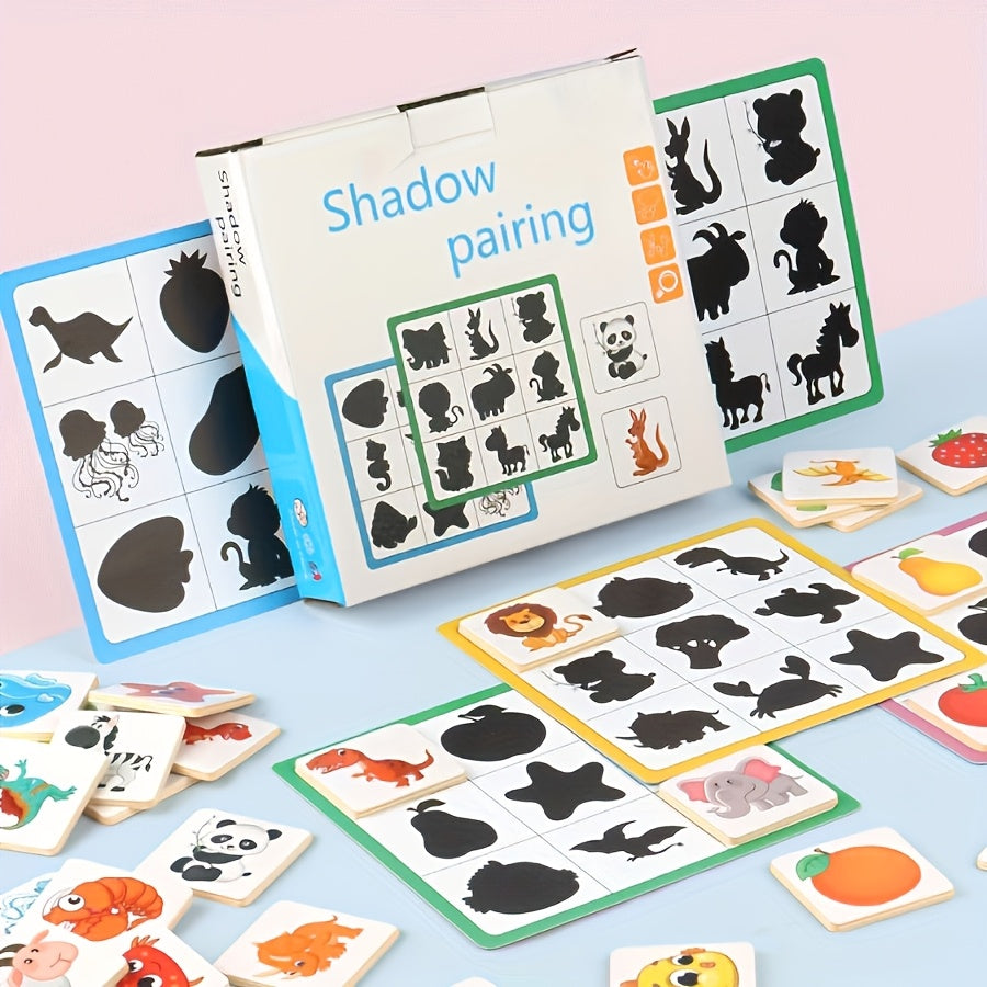 Jeu éducatif Montessori de correspondance d'ombres et de différences : blocs de puzzle en bois pour l'entraînement cérébral, jouet STEM pour le développement cognitif des enfants de 3 ans et plus, cadeau pour filles et garçons