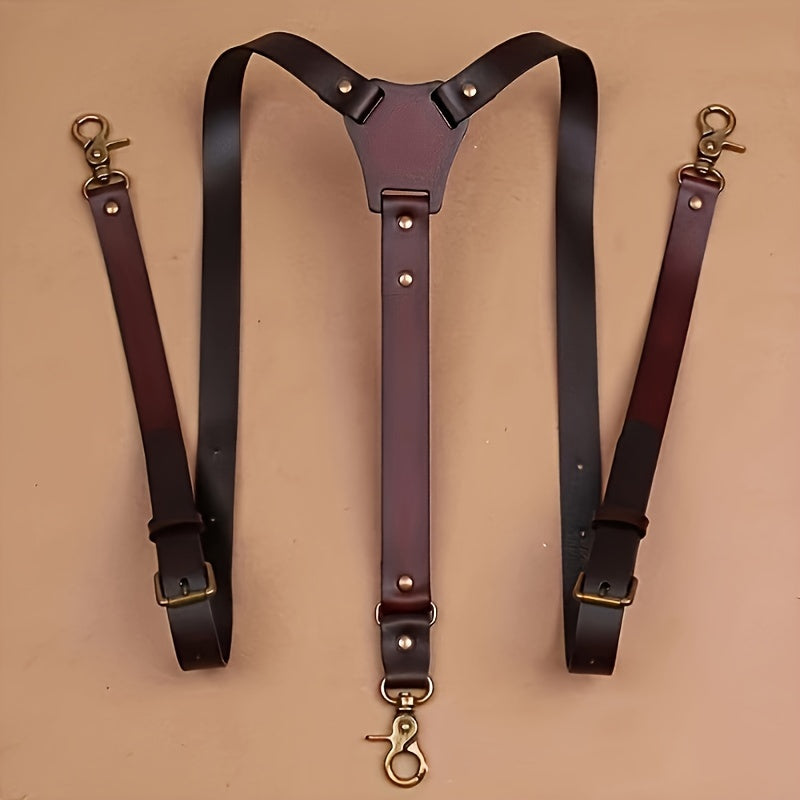 Bretelles en similicuir pour hommes - Bretelles rétro réglables en Y avec détails à rivets, élégantes bretelles vintage à clips pour le quotidien, les mariages et les fêtes, cadeau idéal pour lui