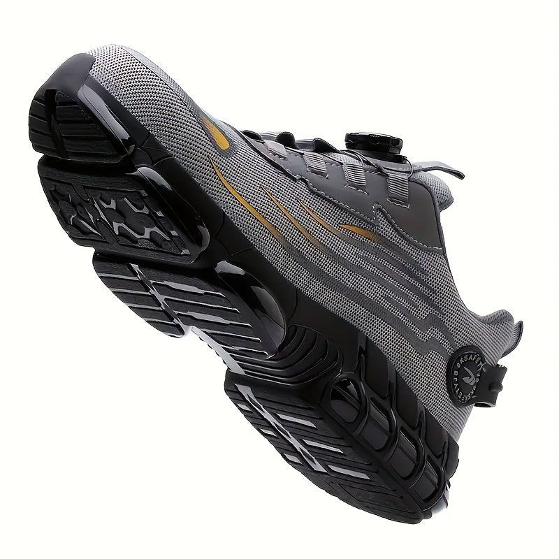 Chaussures de travail respirantes pour hommes – Chaussures de sécurité durables avec bandes réfléchissantes, semelle légère et amortissante pour l'industrie, la construction et un usage quotidien, disponibles en noir et gris, tailles US 6 à 11