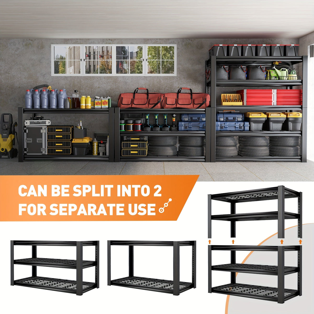 Étagère de rangement robuste en métal 72 pouces, 5 niveaux réglables, capacité de 3000 lb, en acier au carbone pour garage, sous-sol, entrepôt, garde-manger et bureau