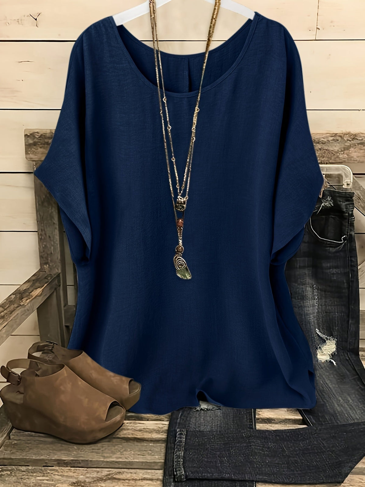Haut de plage ample et brillant pour femme – T-shirt de vacances à manches courtes et col rond, couleur unie, pour sorties estivales décontractées