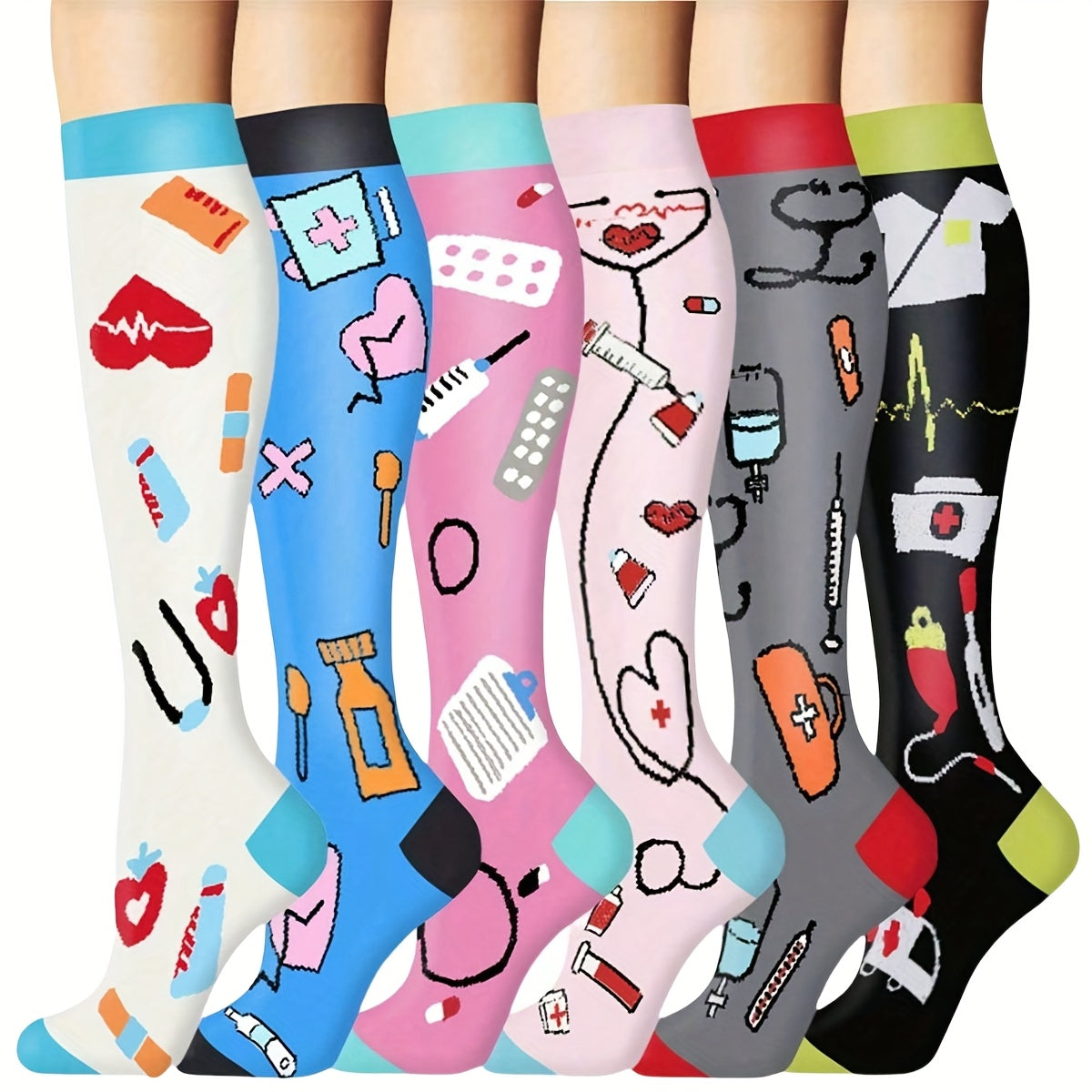 Lot de 6 paires de chaussettes de sport de compression légères et mixtes – Chaussettes de sport décontractées pour la course, le cyclisme, le football, la randonnée, les activités de plein air et les voyages, tailles S/M et L/XL