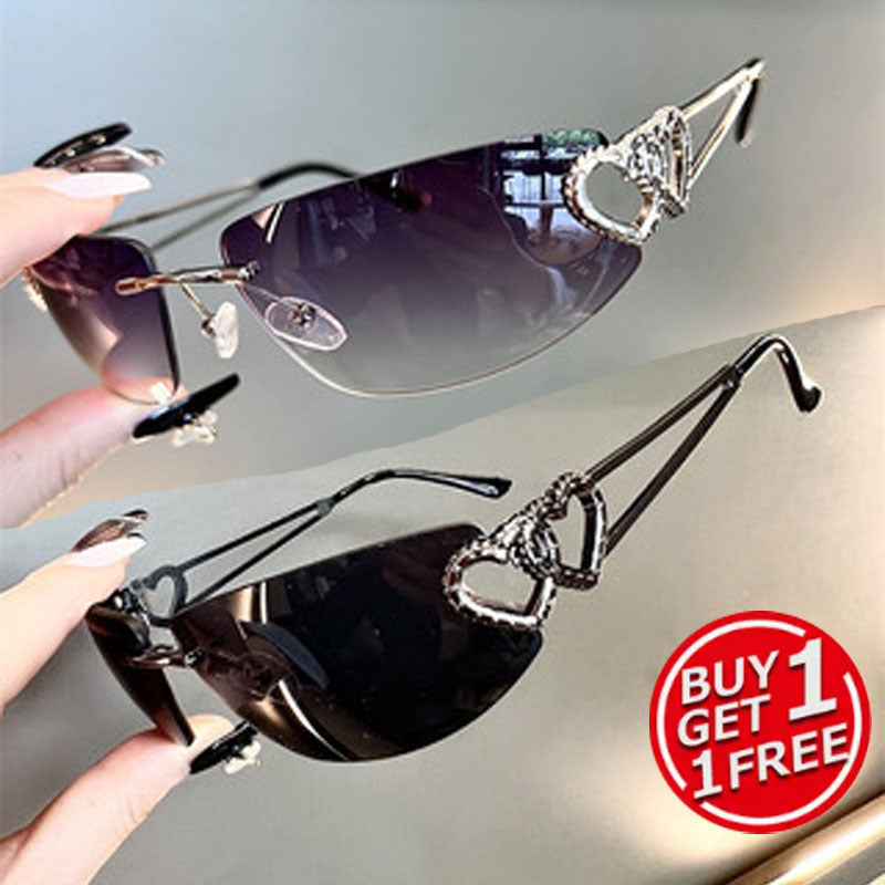 Lot de 2 paires de lunettes de soleil rétro Y2K sans monture à verres miroir pour couples – Lunettes esthétiques à verres dégradés assortis pour le quotidien, les séances photo, les festivals et les cadeaux, disponibles en 6 combinaisons de couleurs