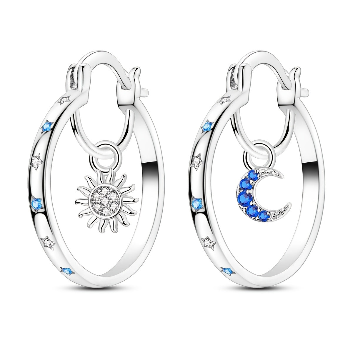 Créoles pour femme en argent sterling 925 à grand motif soleil et oxydes de zirconium – Créoles de luxe étincelantes et hypoallergéniques, bijoux élégants pour le quotidien et les soirées