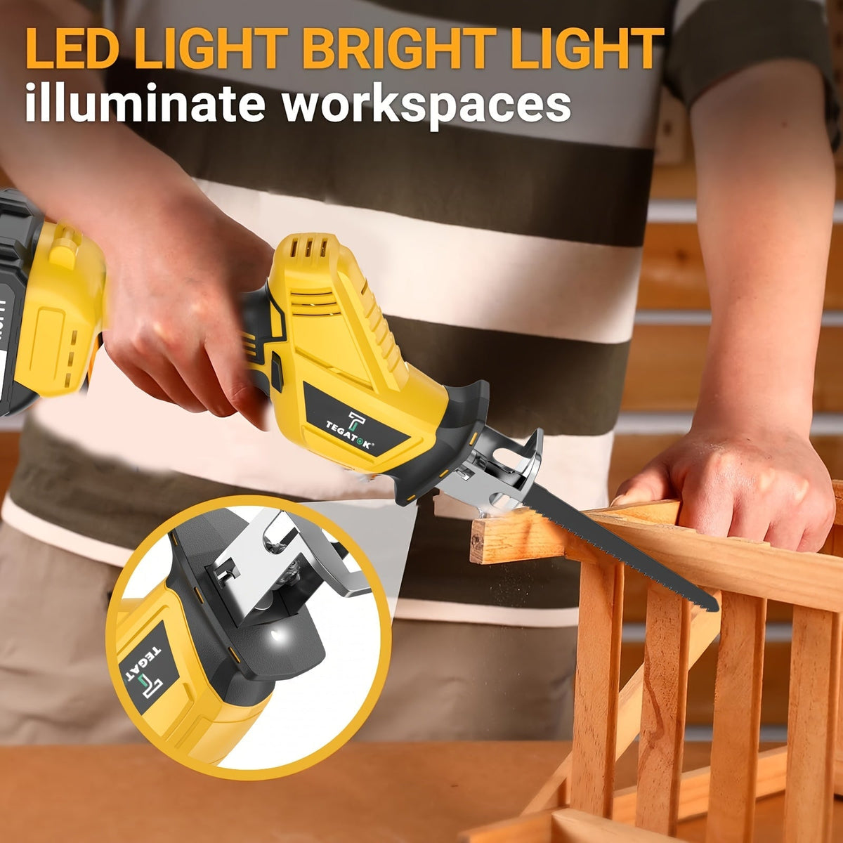 Scie alternative sans fil avec éclairage LED et verrouillage de sécurité | Scie électrique polyvalente, lames remplaçables, boîte à outils incluse – Options 1 ou 2 batteries, jaune/vert/rouge