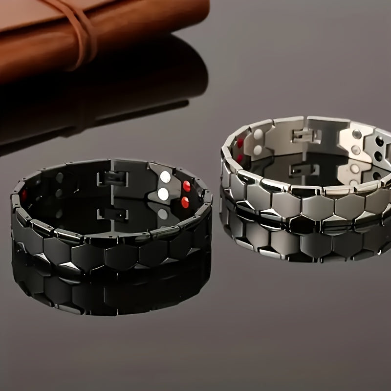 Bracelet hexagonal large en alliage de titane pour hommes, lot de 2 – Bracelet hypoallergénique et résistant à l'eau avec fermoir à ressort, accessoire de mode pour homme, disponible en noir, argent et or