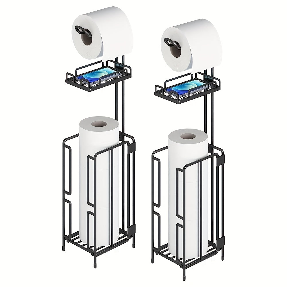 Porte-papier toilette sur pied – Support en métal avec rangement pour 3 rouleaux de réserve, distributeur moderne pour salle de bain, sans perçage, cadeau de pendaison de crémaillère et de Noël