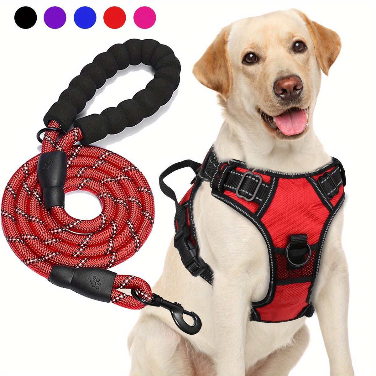 Ensemble harnais anti-traction et laisse pour chien – Harnais gilet réglable en tissu Oxford réfléchissant avec laisse à poignée rembourrée de 1,5 mètre pour chiens moyens à grands, boucles à dégagement rapide, tailles S à XL, 5 couleurs