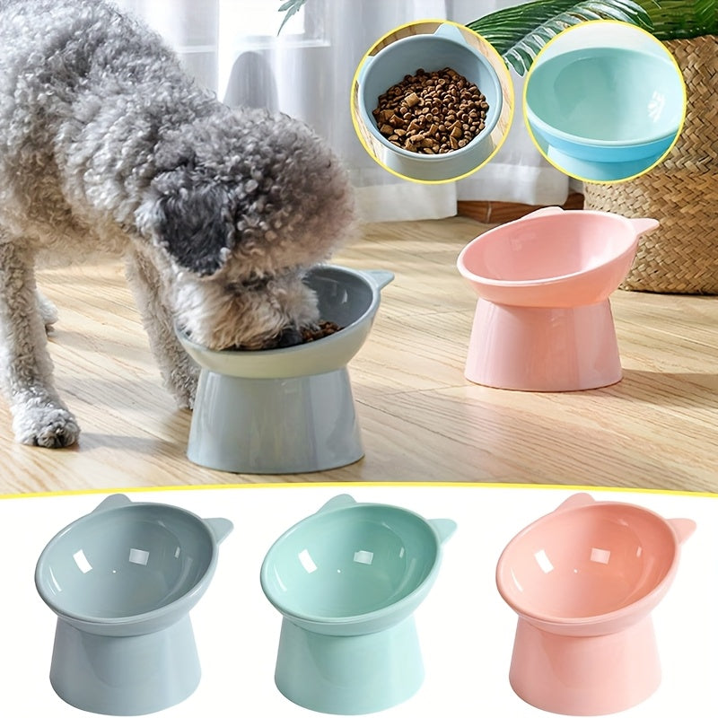 Ensemble de 3 gamelles surélevées pour chat en forme d'oreilles de chat, support antidérapant, design ergonomique pour le cou, écuelle pour animaux tricolore (rose, vert, bleu), idéal pour foyer à plusieurs chats