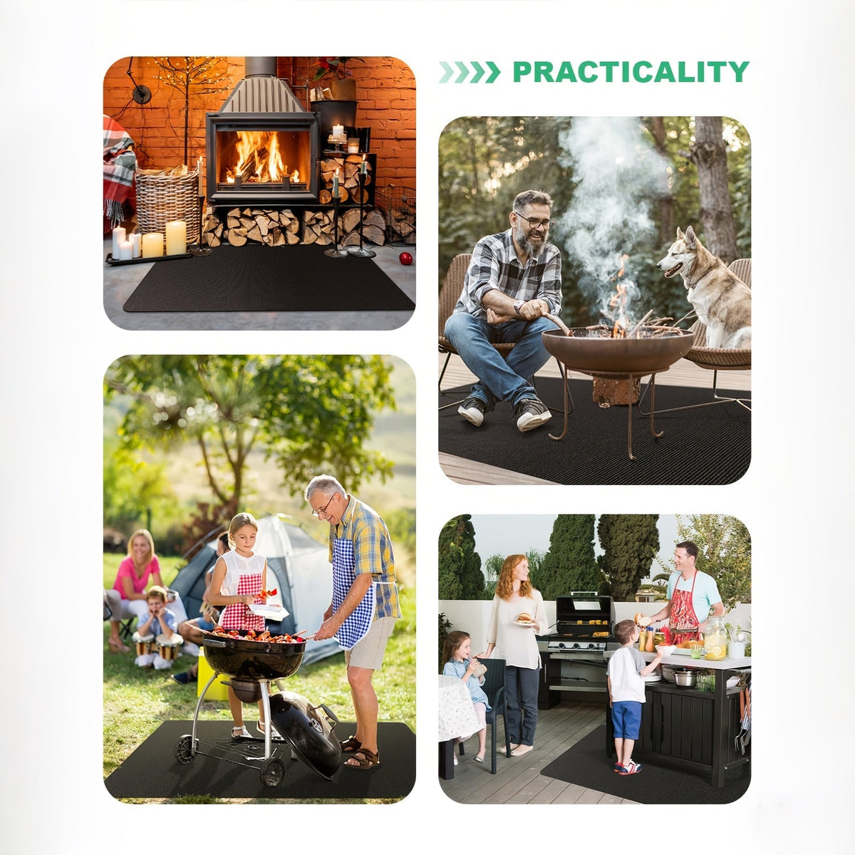 Tapis de barbecue et protection pour brasero – Protection de terrasse ignifugée et résistante à la chaleur double face, imperméable et résistante à l'huile, facile à nettoyer, 7 tailles pour barbecues d'extérieur, cheminées, braseros et fumoirs