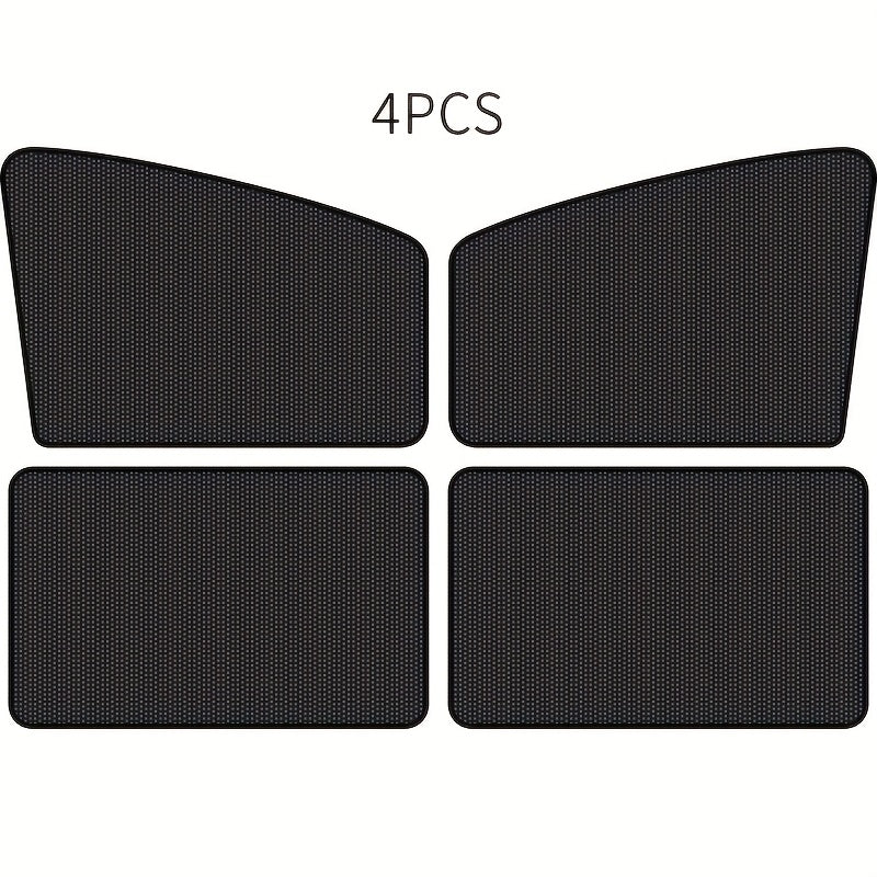 Rideaux de soleil magnétiques pour voiture, lot de 4 - Filet noir anti-UV et isolation thermique, installation facile sur vitres et pare-brise, ajustement universel pour voitures, SUV et camions