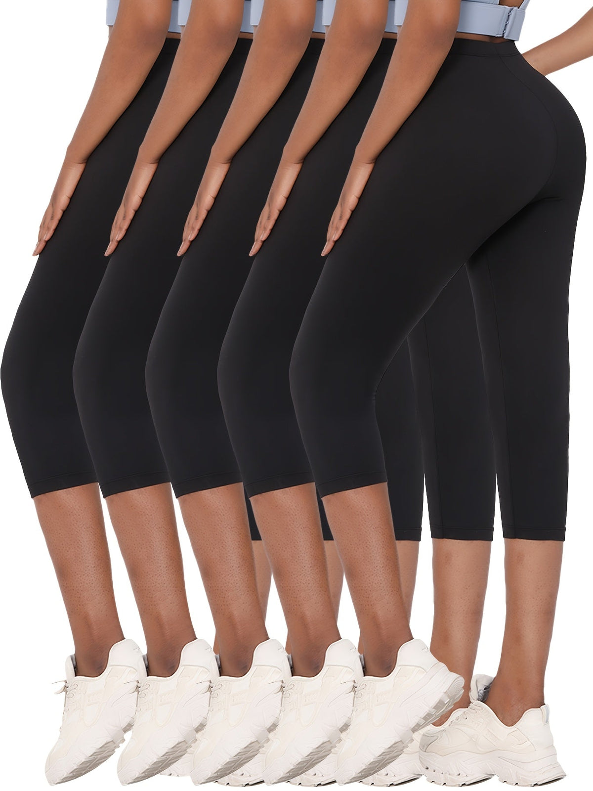 Lot de 5 leggings Capri femme ultra-extensibles – Pantalons de sport 7/8 opaques non transparents, collants athlétiques 92 % polyester 8 % élasthanne pour salle de sport, running et yoga, lavables en machine, XS-XXL, couleurs mélangées