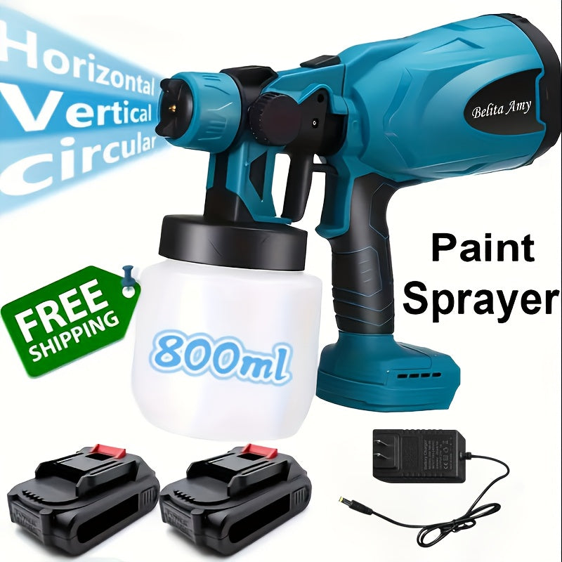 Pistolet à peinture électrique HVLP – Pistolet pulvérisateur airless avec 3 motifs, réservoir de 800 ml, nettoyage facile pour maison, meubles, placards, clôtures, murs, voitures et projets de bricolage