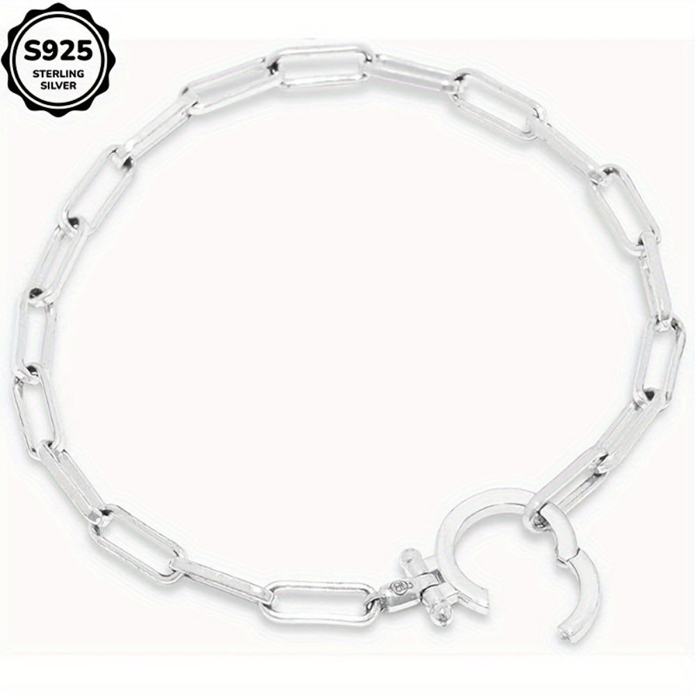 Bracelet maillons Parker en argent sterling 925 pour femme - Chaîne trombone avec boucle iconique, bracelet bohème élégant et luxueux, cadeau pour femme, maman, amie - Saint-Valentin, Noël, anniversaire