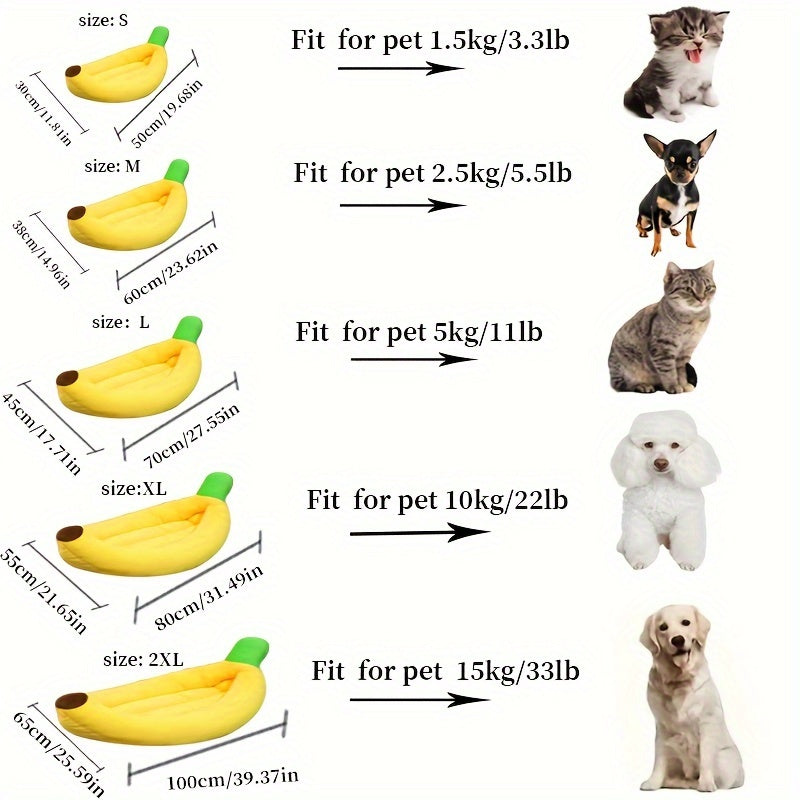 Panier pour animaux en forme de banane, chaud et douillet, lavable, pour chats et chiens. Forme de banane mignonne, amovible, lavable en machine. Tailles M, L, XL, 2XL pour petits et moyens animaux.