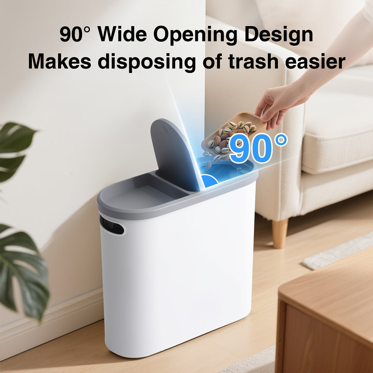 Petite poubelle de salle de bain avec poignées intégrées, lot de 1 ou 2 – Corbeille à papier en plastique antirouille, design gain de place pour salle de bain, buanderie et bureau, sacs poubelle inclus