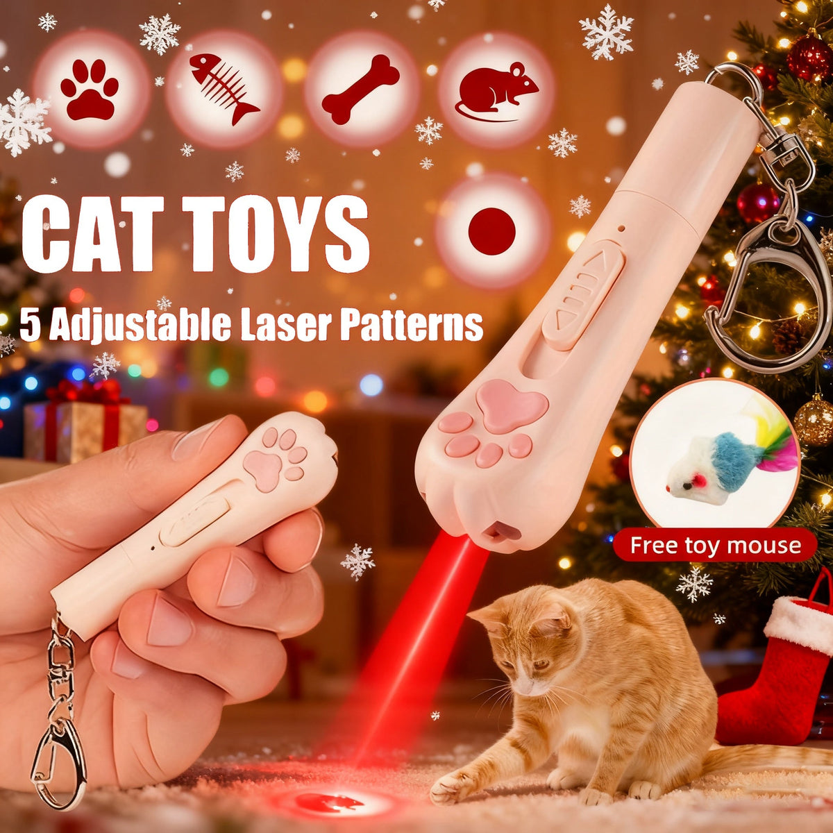 Jouet interactif 7-en-1 pour chat, rechargeable par USB – 7 modes de jeu pour chats et chiens d'intérieur, jouet d'exercice pour la chasse, souris bonus incluse, cadeau idéal pour Noël et les anniversaires des animaux de compagnie